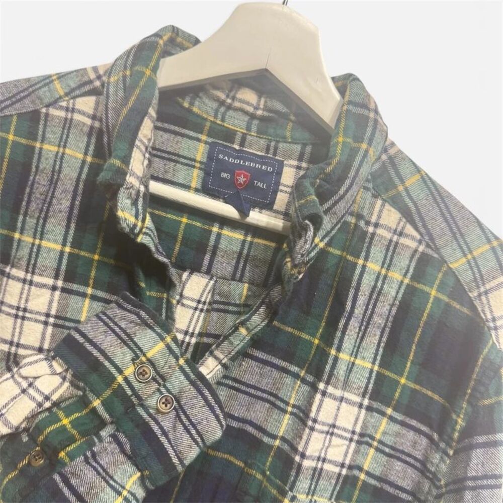 Saddlebred LT Big & Tall Plaid Flannel Button Down Shirt Mens